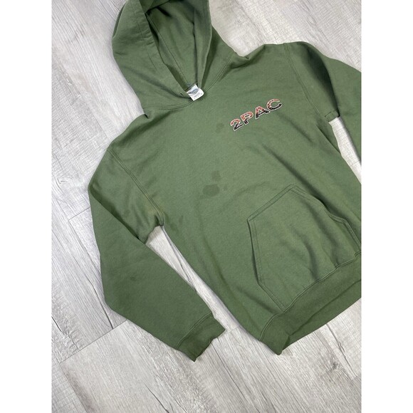VTG 2Pac Tupac In Memory Of 1971-1996 Green Hoodie Size Small Rap Y2K V - Picture 3 of 9